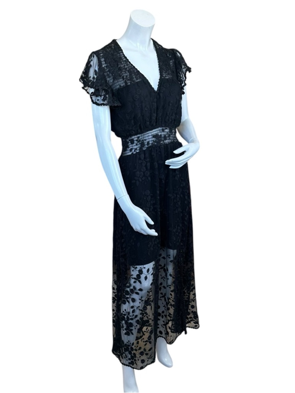 The Kooples Black Short Sleeve Floral Tulle Maxi Dress EU 38 US M - Picture 5 of 11
